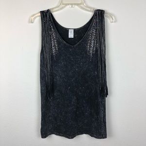 American Age Washed Fringe Studded Tank Top Med